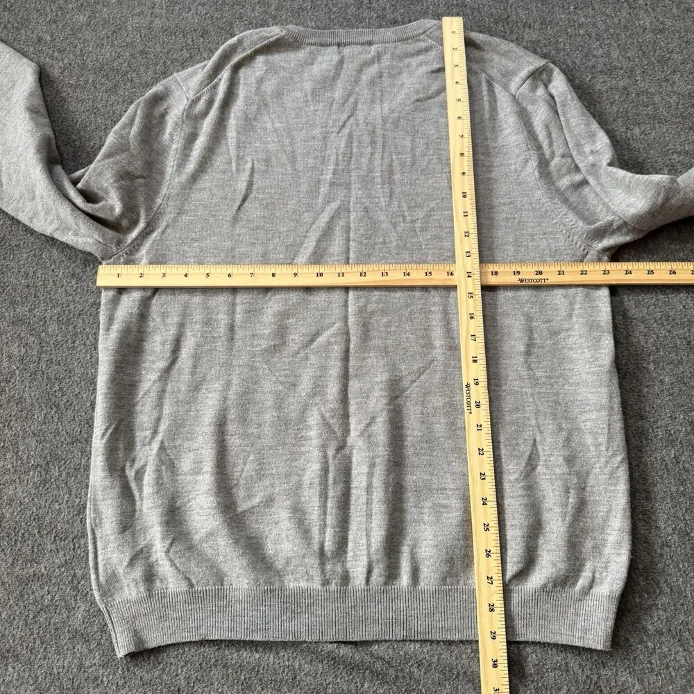 Brooks Brothers 346 Sweater Mens Extra Large Grey Merino Wool Blend V Neck Logo - Picture 6 of 8